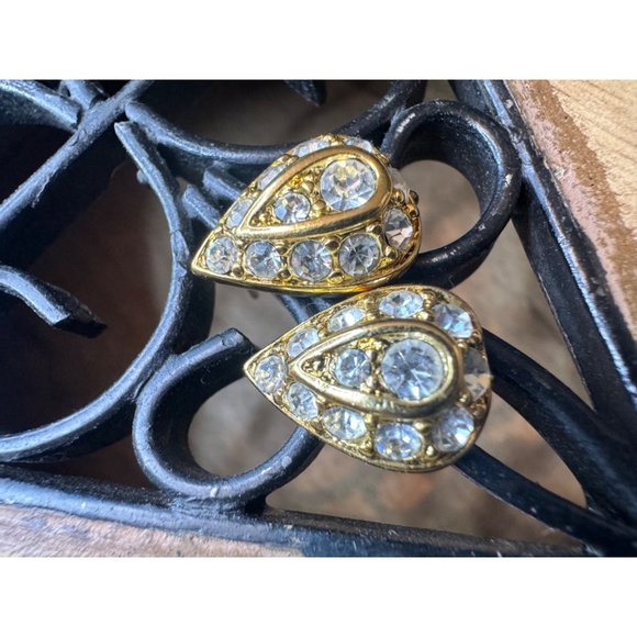 Nolan Miller Gold Tone Crystal Teardrop Earrings Pierced - Picture 3 of 7